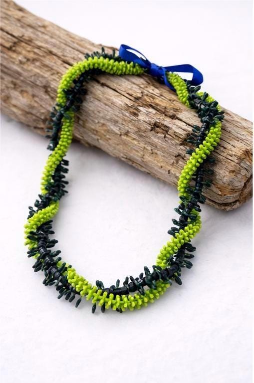 Green Forever Lei | Hawaiian Graduation Keepsake Necklace | Lime Dark Spiral Design