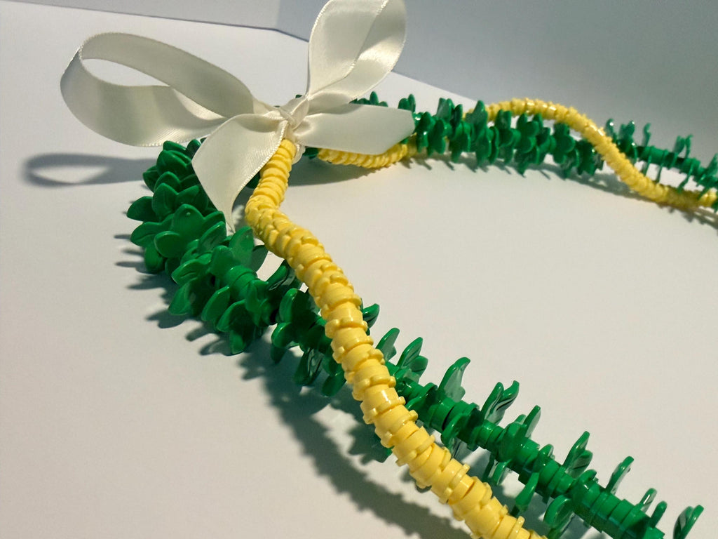 Green & Yellow Graduation Lei | Hawaiian Inspired Forever Lei | Lego Lei | Class of 2026 Gift | School Spirit Lei