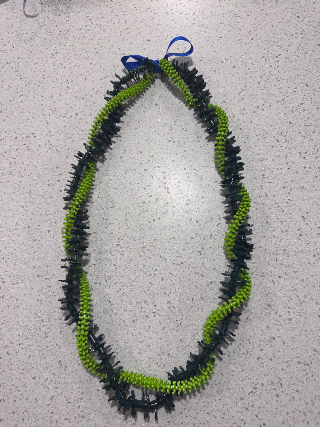 Green Forever Lei | Hawaiian Graduation Keepsake Necklace | Lime Dark Spiral Design