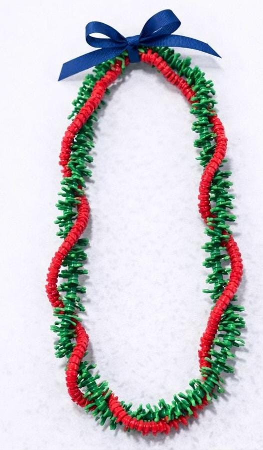 Heʻe & Ti Leaf Inspired Forever Lei | Red Green Hawaiian Graduation Keepsake