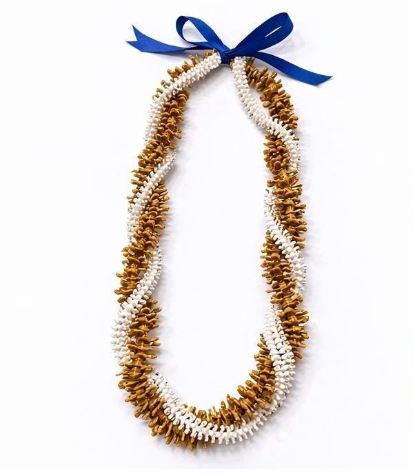 Handmade Gold and White Hawaiian Graduation Lei | Keepsake Island Style Celebration Necklace