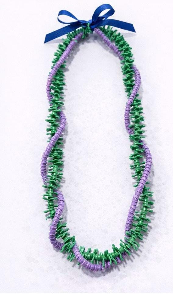Handmade Hawaiian Lei | Crown Flower, Pakalana Inspired, Lavender Purple Green