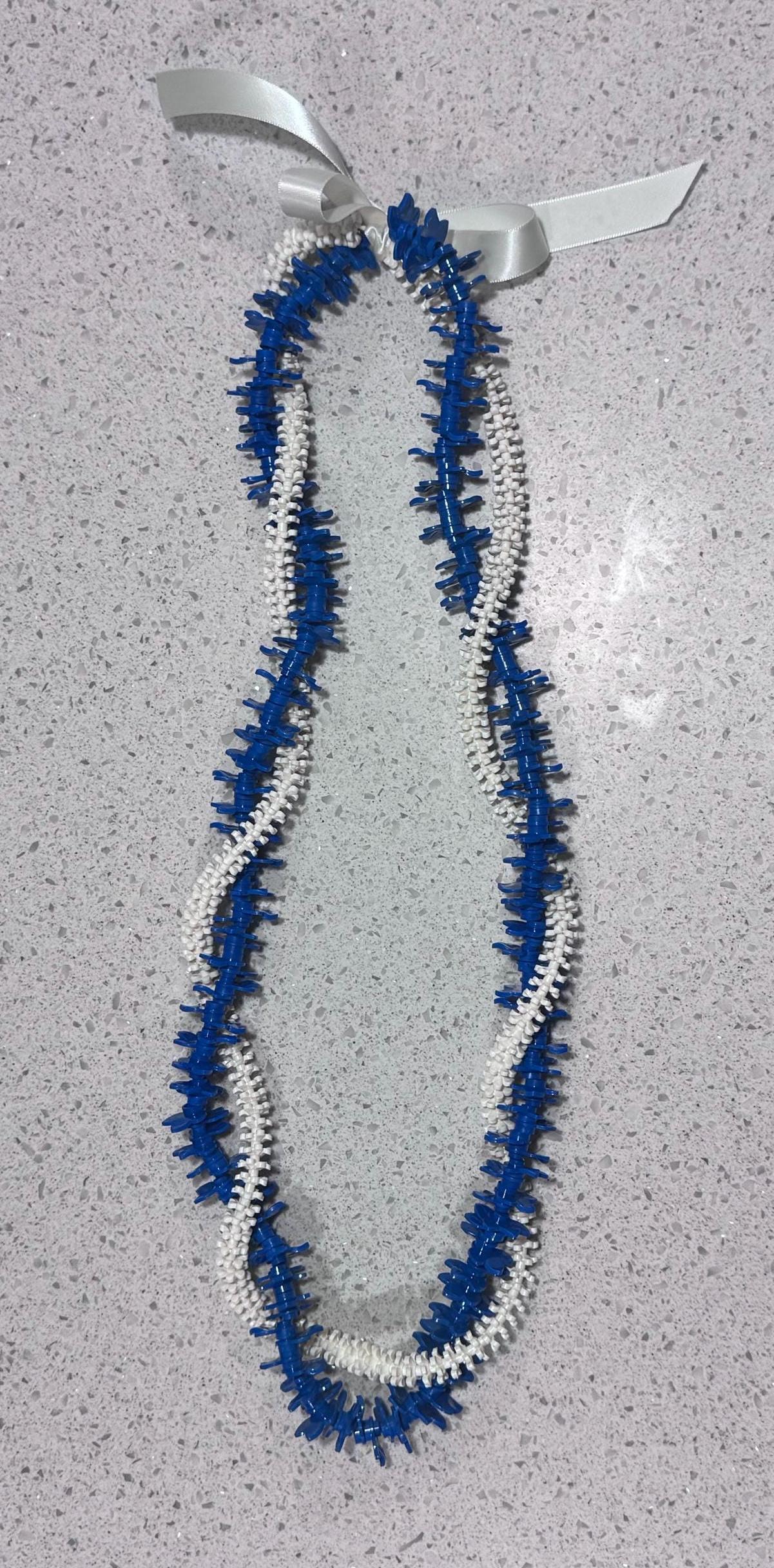 Royal Blue White Graduation Lei | Kailua High School Lei | Forever Lei Hawaii | Handmade Blue White Lei | LEGO Flower Lei | Class of 2026