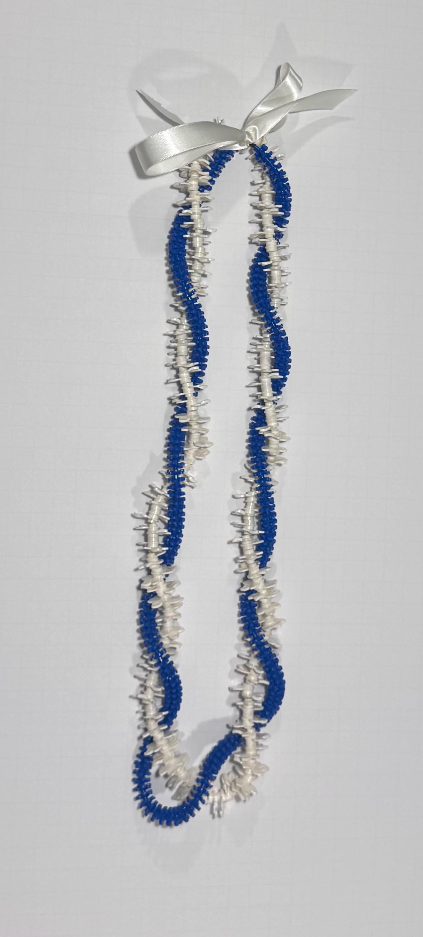 White Royal Blue Graduation Lei | Kailua High School Lei | Forever Lei Hawaii | Handmade White Blue Lei | LEGO Flower Lei | Class of 2026