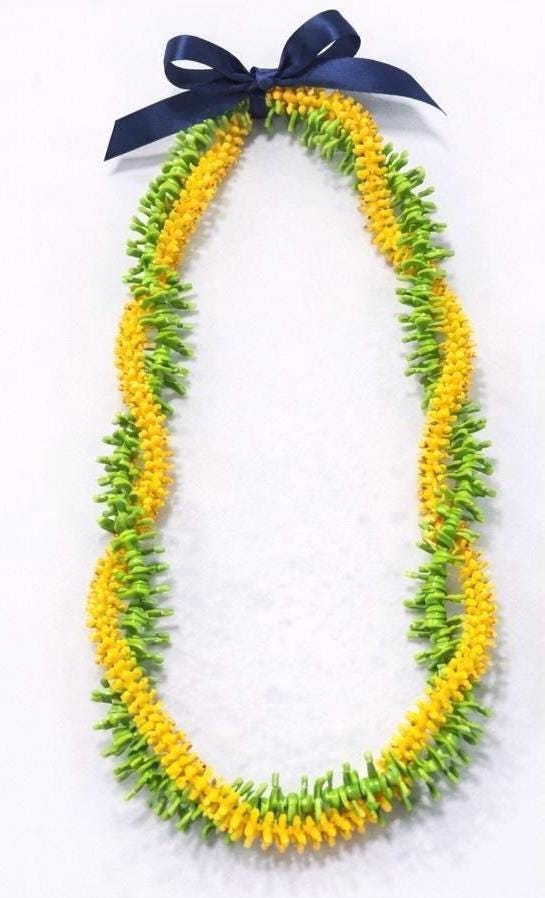 Handmade Forever Lei | Yellow Green Hawaiian Graduation Keepsake