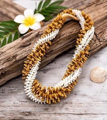 Handmade Gold and White Hawaiian Graduation Lei | Keepsake Island Style Celebration Necklace