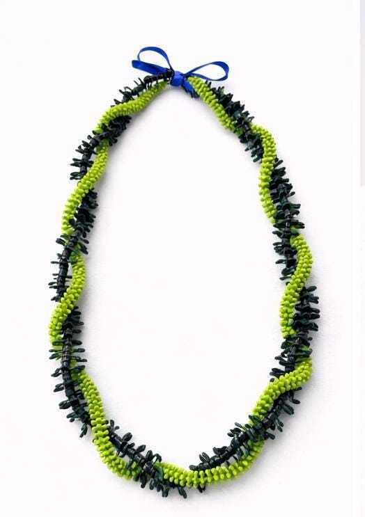 Green Forever Lei | Hawaiian Graduation Keepsake Necklace | Lime Dark Spiral Design