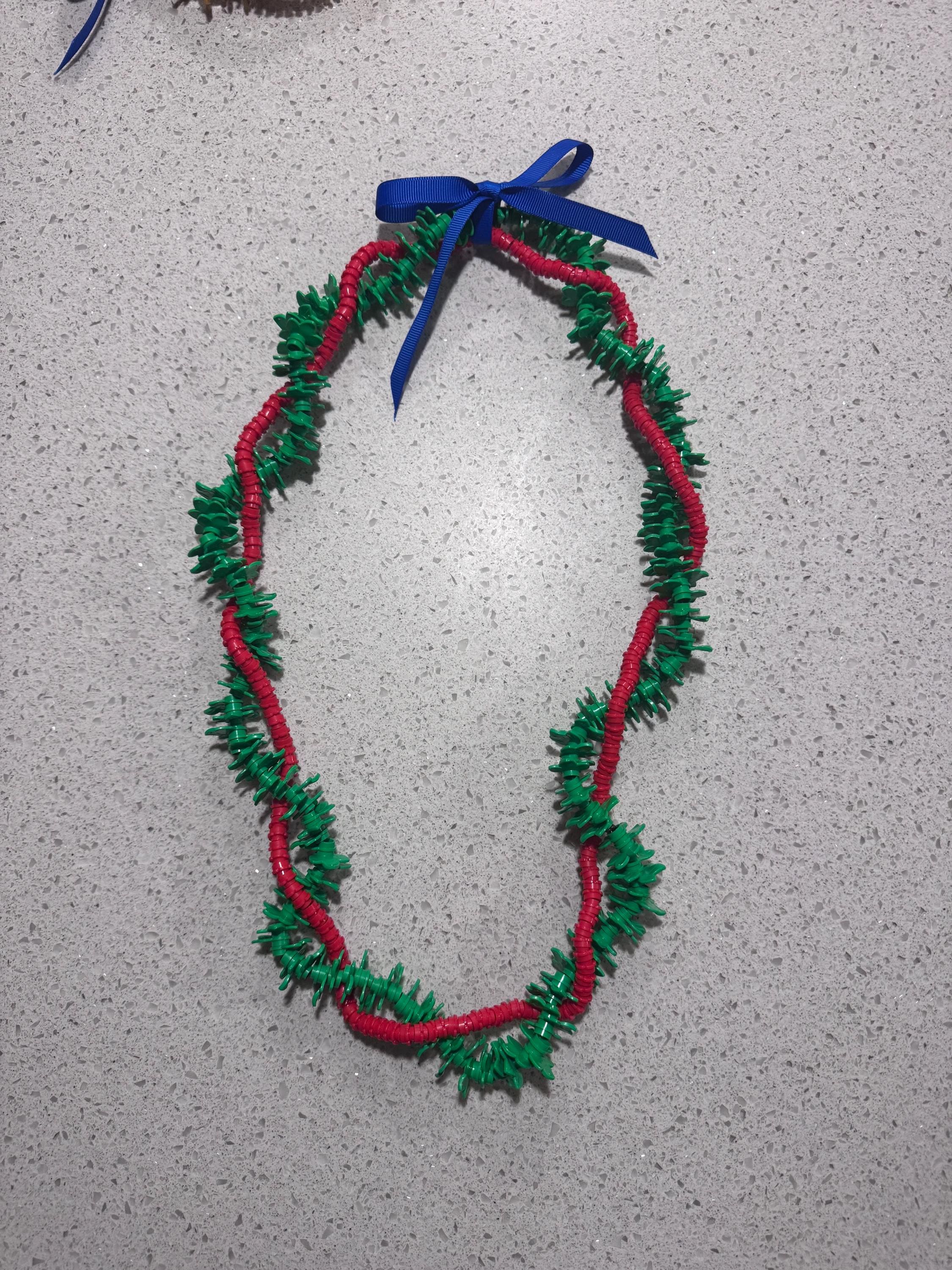 Heʻe & Ti Leaf Inspired Forever Lei | Red Green Hawaiian Graduation Keepsake