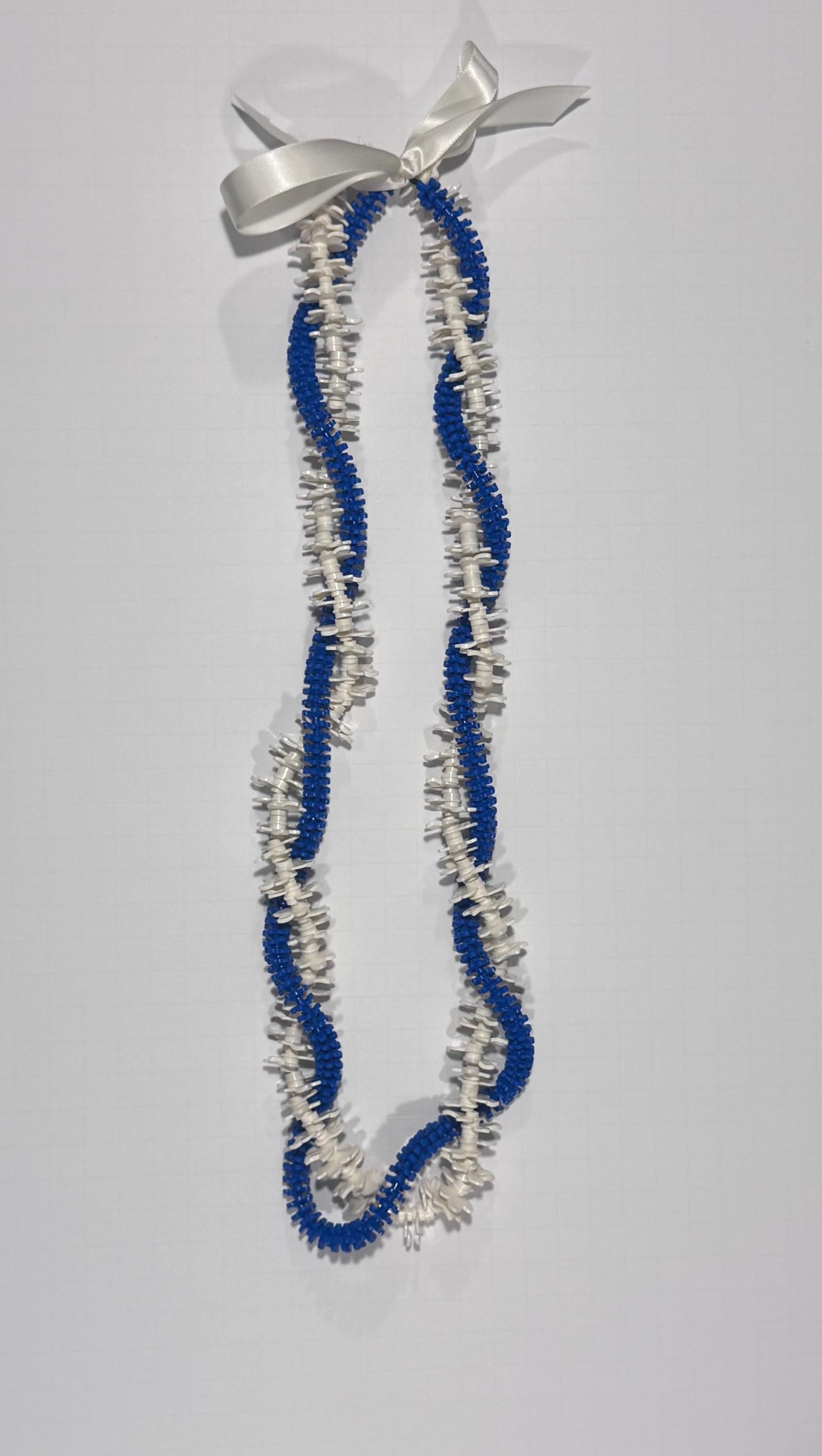 White Royal Blue Graduation Lei | Kailua High School Lei | Forever Lei Hawaii | Handmade White Blue Lei | LEGO Flower Lei | Class of 2026